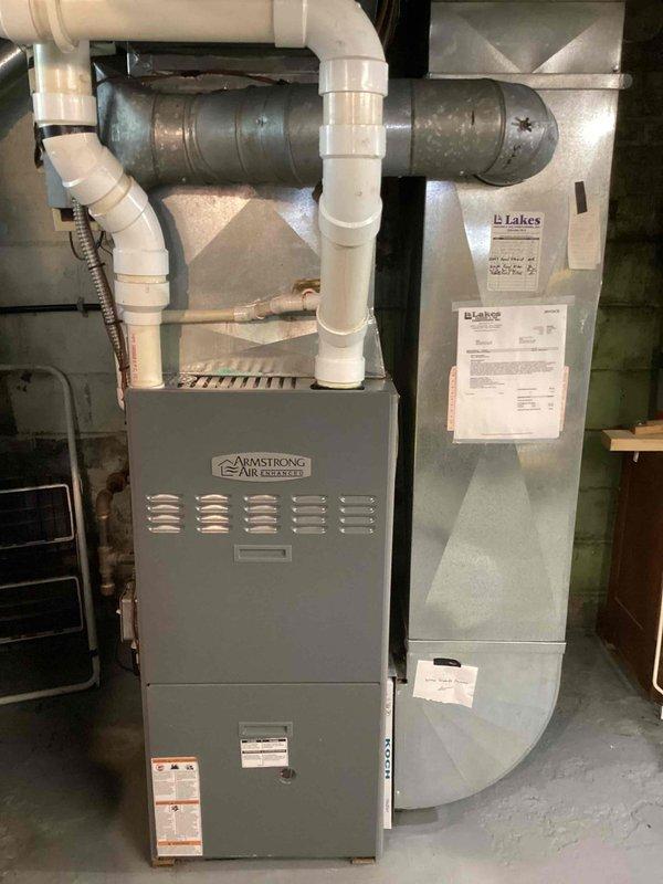 Completed spring tune-up and preventive maintenance on residential cooling system with Armstrong Air equipment. Inspected air handler, evaporator coil, and condensing unit components for proper operation. Replaced dirty HVAC air filter with visible dust accumulation to ensure adequate airflow and system efficiency. Verified all electrical connections, refrigerant lines, and ductwork connections are secure and functioning properly.