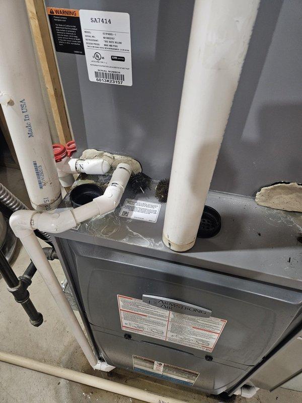 Completed routine cooling maintenance on a 10-year-old residential HVAC system. Performed comprehensive inspection of both indoor furnace unit and outdoor condensing unit, checked refrigerant pressures and levels, cleaned condenser coils, verified proper system operation, and documented equipment condition with photographs. All components found to be functioning within normal parameters.