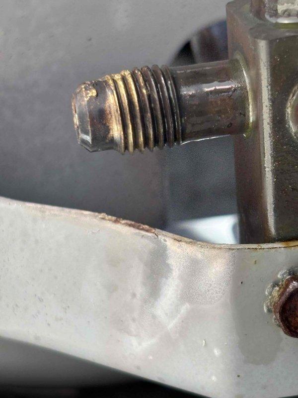 Completed spring maintenance inspection on cooling system. During the routine service, identified and documented significant corrosion and thread deterioration on critical mounting bolts and fasteners, which will require monitoring or replacement to prevent potential equipment failure. All standard maintenance procedures were performed according to manufacturer specifications.