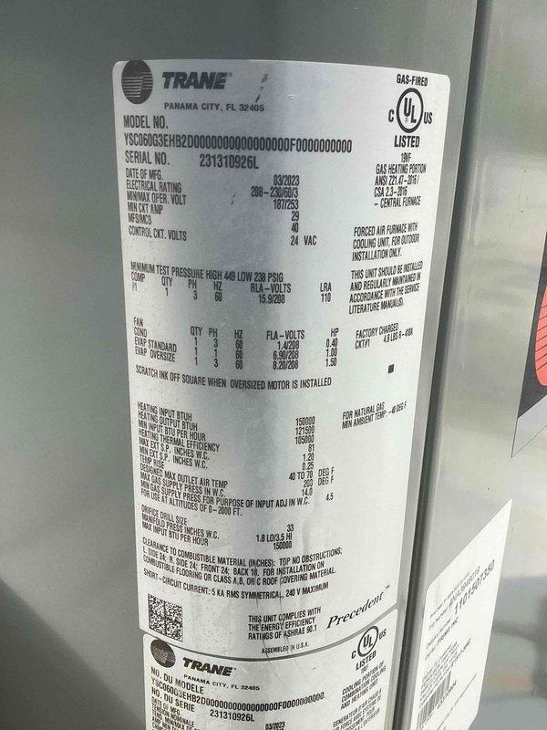 Responded to callback on 3-year-old Trane commercial A/C unit (Model VSCPG09SEHB2D) that was not cooling adequately, with indoor temperature stuck at 73°F. Performed diagnostic assessment and measured supply air temperature at 53.3°F, indicating potential issues with system capacity or airflow. Customer advised that complete system evaluation is required to identify root cause and repairs will be quoted accordingly.