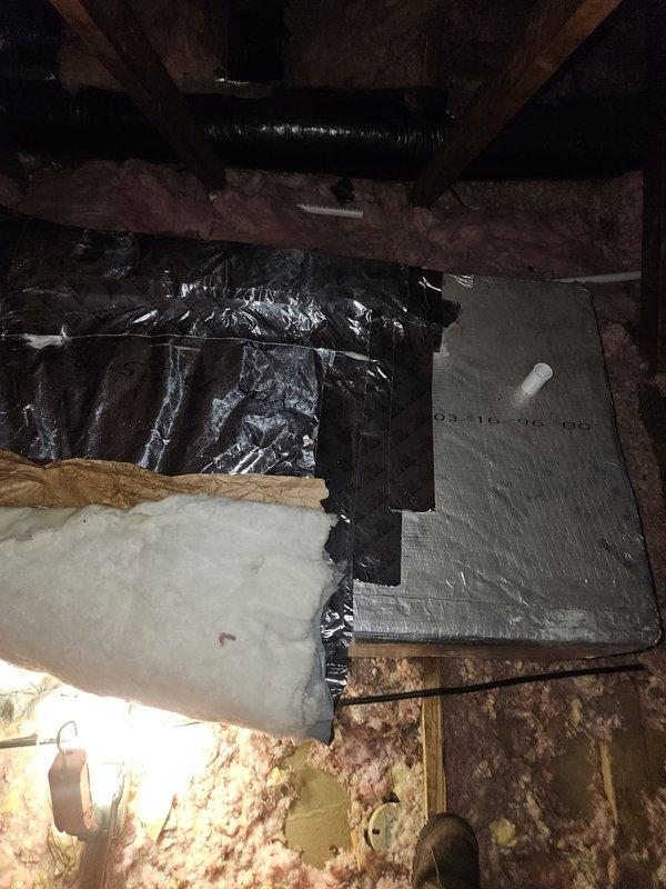 Responded to emergency water leak call on newly installed attic air conditioning unit. Upon arrival, found unit shut off due to active ceiling water intrusion and no cooling operation. Inspected attic installation and identified source of water leak in condensate drainage system. Corrected improper drain line installation, verified proper pitch and flow, and tested system operation. Cleared condensate blockage, confirmed no further leakage, and restored cooling function to unit.