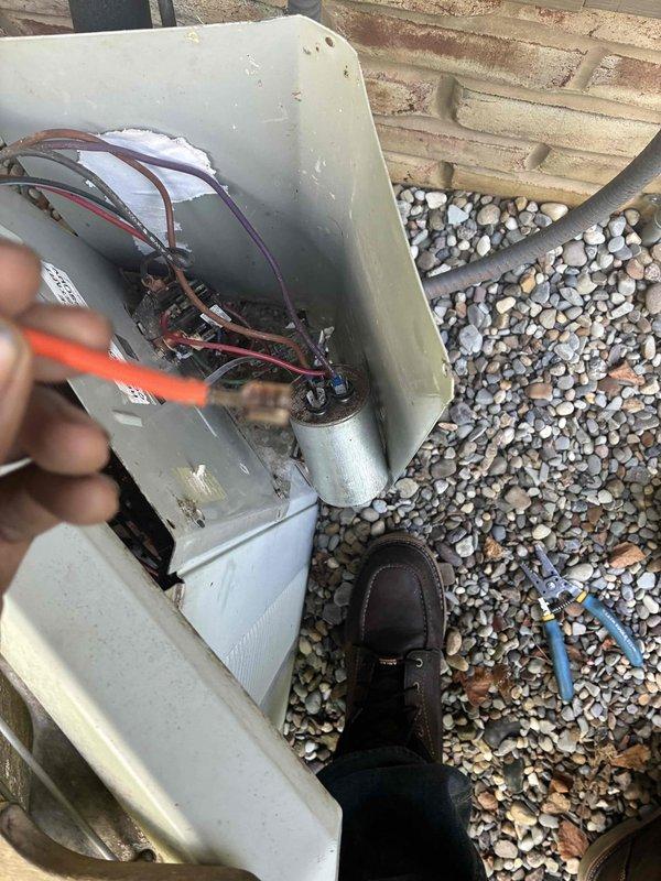 Completed cooling maintenance on two residential HVAC systems per agreement. Inspected outdoor condensing units, tested electrical components including capacitors showing significant corrosion on terminals, and verified proper system operation. All wiring connections were examined and system performance was documented with photos for service records.