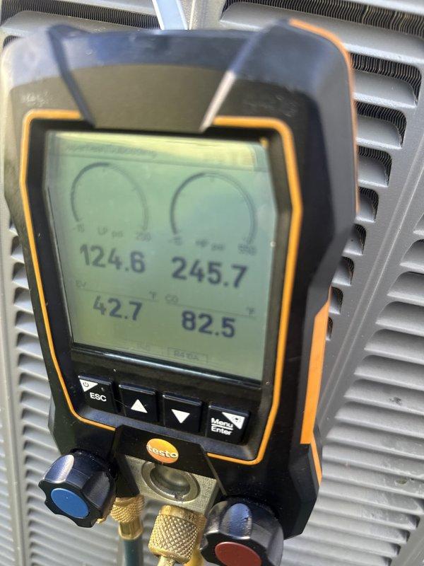 Responded to no cooling complaint and found outdoor condenser coil heavily clogged with leaves, dirt, and organic debris restricting airflow. Cleaned condenser coil, restored proper airflow, and verified system pressures and temperatures returned to normal operating range. Unit now cooling properly.