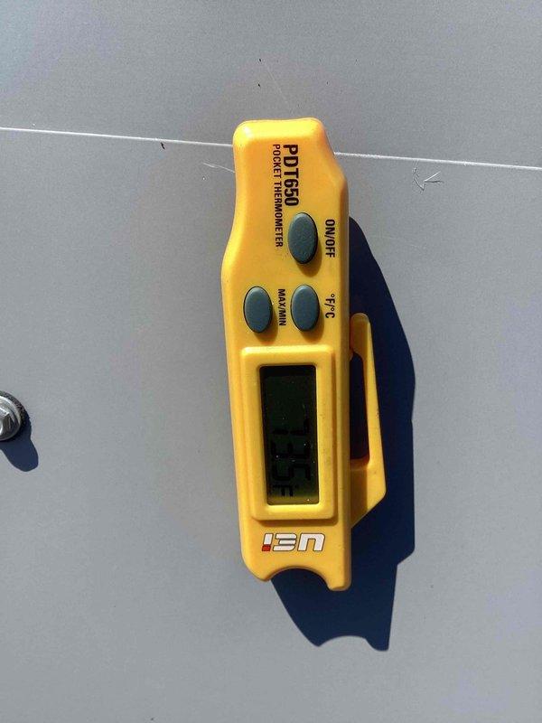 Completed scheduled commercial cooling maintenance visit. Performed system diagnostics and temperature measurements using calibrated digital thermometer, verifying proper refrigerant temperatures and system performance parameters to ensure equipment operating within manufacturer specifications.