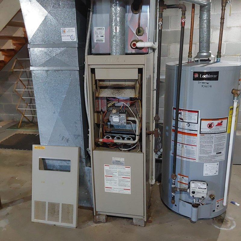 Completed full HVAC system retrofit installation including new Lennox outdoor condensing unit with electrical disconnect and whip connection, indoor furnace with gas valve and ignition system, air handler with insulated ductwork, and associated copper refrigerant lines and PVC condensate piping. All equipment installed per manufacturer specifications with proper clearances, verified electrical connections, tested system operation, and confirmed heating and cooling functionality.