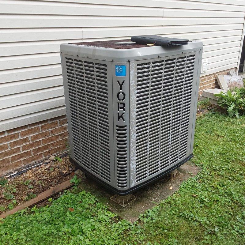 Conducted estimate for replacement of existing York heat pump system due to excessive clanking noise and operational concerns. Assessed outdoor unit condition, documented equipment specifications, and provided homeowner with replacement options for complete HVAC system upgrade.