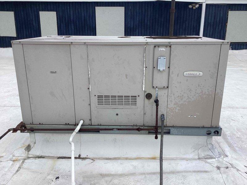 Responded to callback for Lennox rooftop package unit that was inoperative following previous service visit. Upon arrival, unit would not power on. Inspected electrical components and identified failed JARD capacitor. Replaced defective capacitor, verified proper wire connections and terminal integrity, and restored unit to full operation with normal startup sequence confirmed.