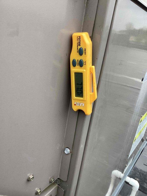 Responded to complaint of uneven cooling in commercial building with one zone reading 72°F while set to 68°F. Performed diagnostic testing using digital measuring instruments on HVAC equipment to identify temperature differentials and assess system performance. Documented equipment conditions and measurements to determine cause of inadequate cooling in affected zone.