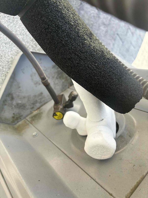 Responded to commercial no cool call for follow-up service. Upon arrival, observed heavy frost accumulation on refrigerant suction line indicating potential low refrigerant charge or restricted airflow issue. Measured supply air temperature at 74.6°F, confirming inadequate cooling performance. System requires further diagnostic work to determine root cause of cooling failure and resolve refrigerant line icing condition.