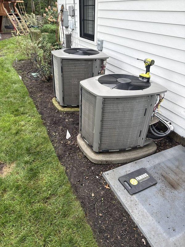 Performed comprehensive tune-up on 3-year-old residential air conditioning system, including inspection of dual outdoor condenser units and interior ductwork. Conducted standard maintenance procedures, verified refrigerant lines, checked electrical connections, and inspected attic-mounted air handler and associated HVAC components. All systems tested and operating within normal parameters upon completion.