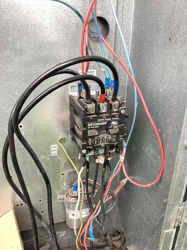 Responded to service call for non-operational walk-in cooler. Inspected electrical control panel and contactor assembly (DP30240F model) mounted in control enclosure. Found faulty contactor preventing compressor operation. Replaced defective contactor, verified proper wire connections at terminal blocks, checked circuit breaker panel for proper amperage ratings and confirmed all circuits operational. Tested system operation and restored walk-in cooler to full functionality.