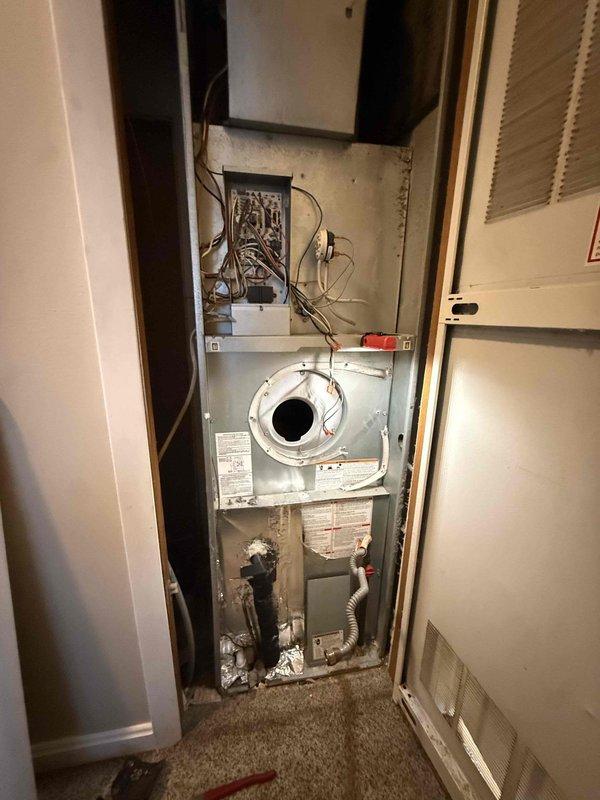 Completed comprehensive fall maintenance on residential gas furnace system installed in utility closet. Performed thorough inspection of all major components including heat exchanger, blower assembly, electrical connections, and circulating pump. Cleaned and tested burner assembly, verified proper operation of all safety controls, and confirmed adequate airflow through system. Inspected condensate drain line for proper drainage, checked gas connections for leaks, and verified electrical panel connections were secure with no signs of overheating. System tested and operating within manufacturer specifications for heating season.