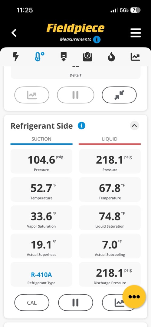 I was greeted by Lauren on arrival. I started by turning power off to the unit. I recovered all refrigerant, replaced the warranty coil and filter drier, nitrogen tested at 200 psi for 20 mins, vacuumed system down to 280 microns, unit passed decay test. I added the 7lbs 2 ounces of factory charge. I turned the system on and let it stabilize. I added an additional 2 lbs 2 ounces to get the subcooling correct. All is normal at this time. Customer paid by check.

