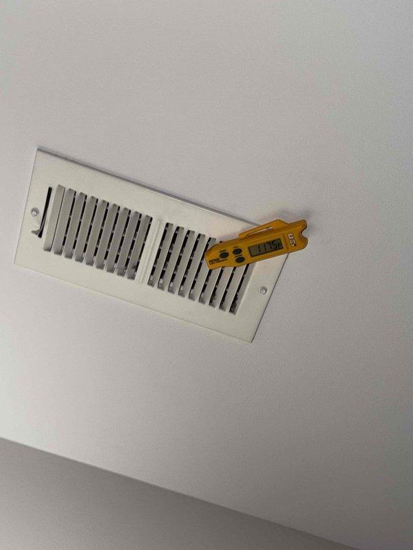 Performed scheduled maintenance on Carrier furnace and water heater per maintenance agreement. Inspected ductwork system, insulation, and connections for proper installation and condition. Temperature check at supply register showed 44.5°F, confirming system is operating within expected parameters.