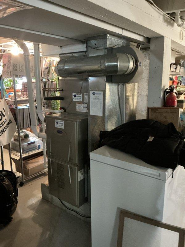 Completed maintenance agreement service on customer's furnace and humidifier system. Replaced air filters with #10 and 16x25x1 filters (General Service). Visually inspected HVAC equipment in basement utility room, confirming proper installation of new filter and examining ductwork condition.