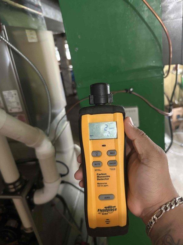 Performed scheduled maintenance on furnace and humidifier according to service agreement, which included replacing 16x20x1 filter, performing gas safety check, and cleaning coil on the way. Used hex key for mechanical adjustments and conducted carbon monoxide testing with Fieldpiece detector, which showed acceptable levels at 2ppm. Additional blower wheel cleaning was completed as requested.