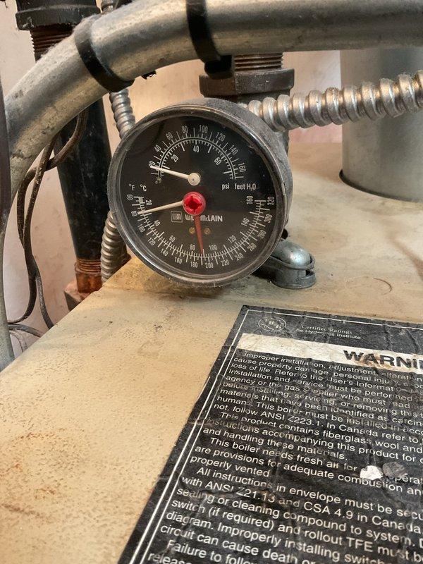 Responded to call for boiler service as pilot light would not stay lit. Inspected the McClain boiler system including pressure gauge, temperature readings, and copper connections showing oxidation. Completed comprehensive on-the-water service to resolve the pilot light issue, ensuring proper system function and safe operation.