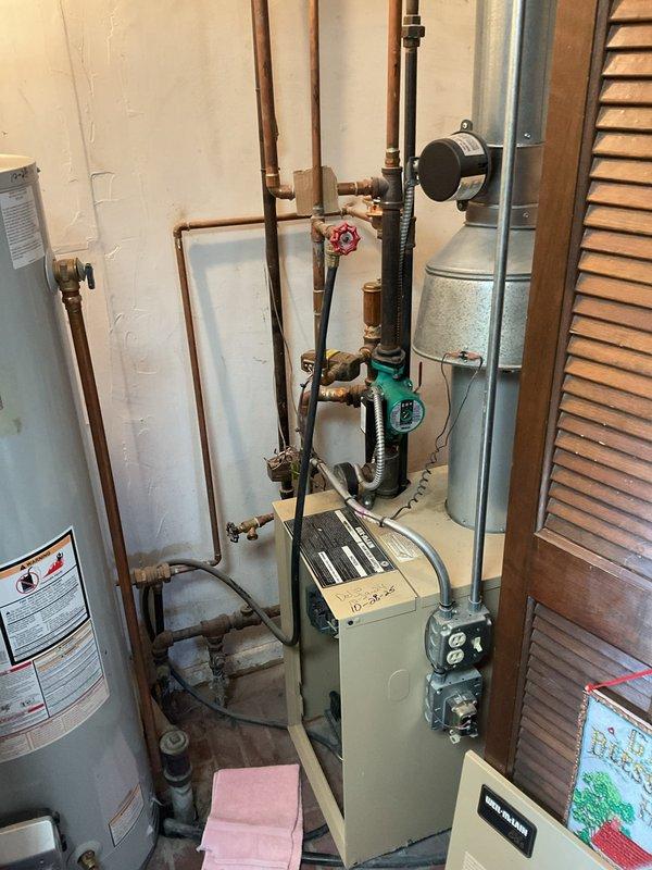 Responded to call for boiler service as pilot light would not stay lit. Inspected the McClain boiler system including pressure gauge, temperature readings, and copper connections showing oxidation. Completed comprehensive on-the-water service to resolve the pilot light issue, ensuring proper system function and safe operation.