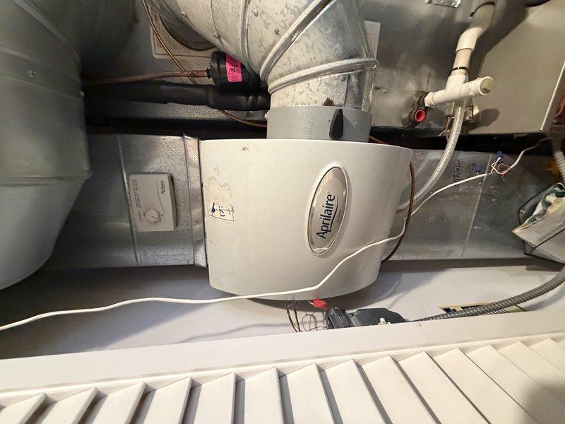 Performed fall heating tune-up on residential system, including inspection and maintenance of Aprilaire whole-home humidifier and furnace unit. Checked electrical connections, heat exchanger integrity, and control board functionality, ensuring optimal operation for the heating season.