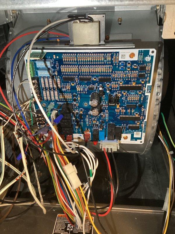 Performed routine maintenance on two furnaces per agreement, including inspection of control boards and electrical components. Examined and verified proper operation of blower motor assembly, circuit boards, and wiring connections. Humidifiers were also serviced as part of the scheduled maintenance agreement.