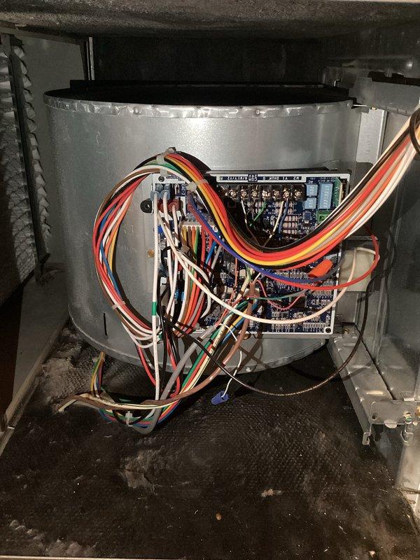 Performed routine maintenance on two furnaces per agreement, including inspection of control boards and electrical components. Examined and verified proper operation of blower motor assembly, circuit boards, and wiring connections. Humidifiers were also serviced as part of the scheduled maintenance agreement.