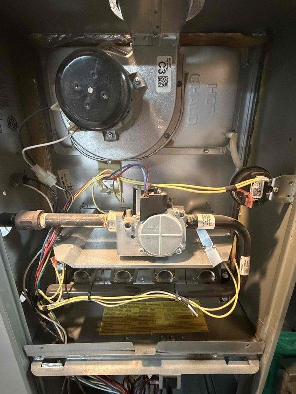 Responded to a no heat call for a 15-year-old furnace with blinking red light. Diagnosed fault code on control board, verified thermostat was calling for heat at 68°F (current temperature 64°F). Reset system and confirmed proper ignition sequence, restoring normal heating operation.