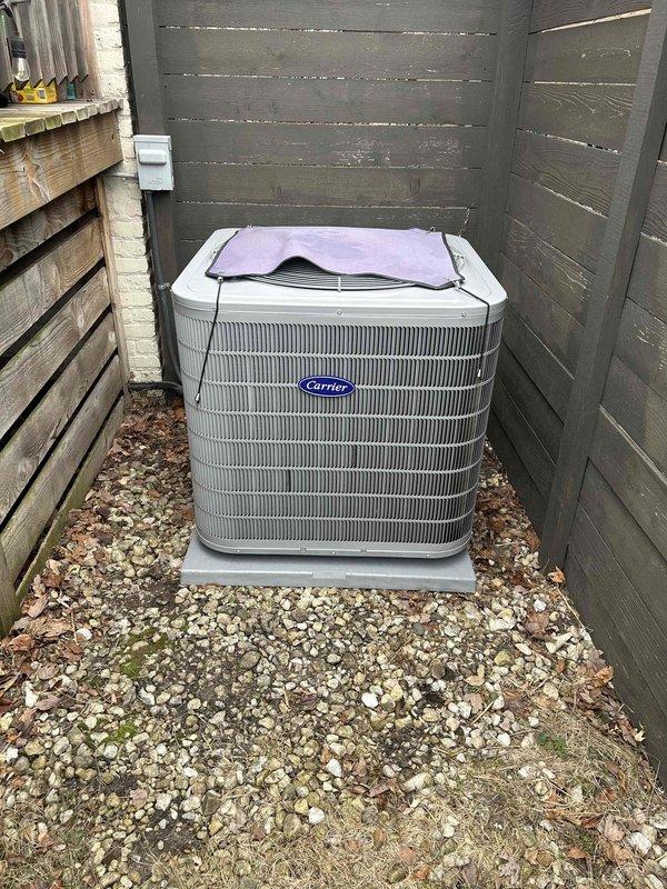 Successfully completed a full HVAC system replacement, installing a new Carrier condenser unit on the existing concrete pad. Replaced deteriorated copper refrigerant lines that showed significant corrosion and oxidation, and installed new brass service valves to ensure proper system operation and maintenance access.