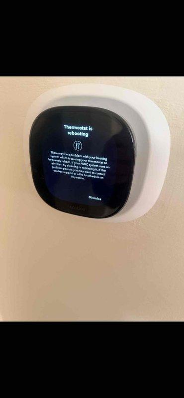 Responded to callback for recently installed Ecobee thermostat experiencing no-heat condition. Diagnosed system issue where thermostat was continuously rebooting, preventing proper communication with the HVAC equipment. Corrected wiring connection at the control board and performed system test to verify proper heating function and thermostat stability.