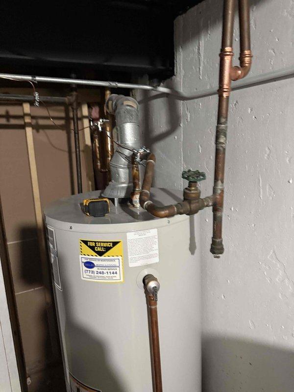 Performed assessment of 2019 water heater exhibiting insufficient hot water supply and leaking components. Inspected utility area plumbing infrastructure, including copper/galvanized pipe configuration and existing valve connections. Provided quote to replace current tank-style unit with a tankless water heater system to address performance issues and eliminate leaks.