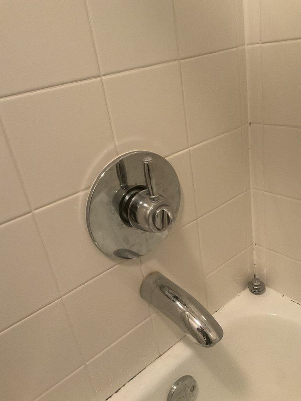 Completed comprehensive plumbing system assessment and sold repair services for multiple issues. Identified and recommended replacement for thermostatic shower cartridge, toilet rebuild, corroded p-trap in basement laundry area, and provided replacement options for three angle stops, kitchen faucet, and garbage disposal unit. Documented existing conditions with detailed photos for service record.