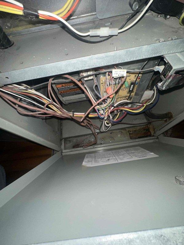 Responded to no-heat service call for 15-year-old furnace that was not turning on. Performed diagnostic inspection of system, including thermostat and control board wiring connections. Identified and resolved electrical issue, restoring proper furnace operation and confirming system functionality before completing service.