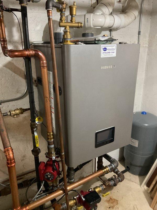 Responded to call for no hot water in customer's Navien boiler system. Diagnosed faulty control board as the source of the issue. Temporary repair not possible; replacement board has been ordered and will be installed upon arrival.