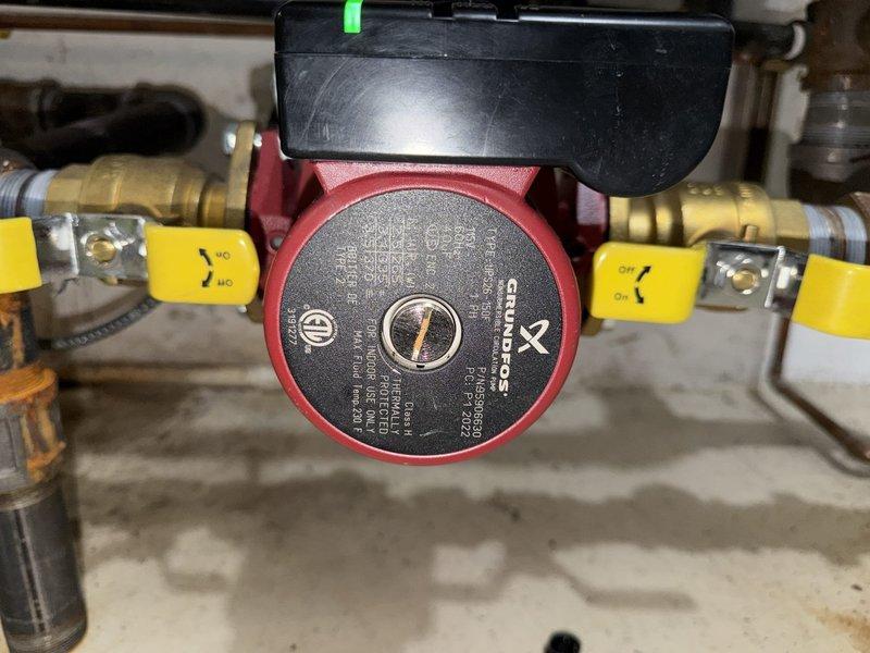 Responded to emergency call regarding boiler not heating after previous parts replacement. Identified error message indicating insufficient circulation flow rate (below 8 GPM), causing temperature limitation to 140°F. Inspected and adjusted Grundfos circulation pump and associated control valves to restore proper flow rate, resolving the heating issue.