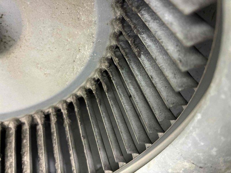 Responded to no-heat call for aging furnace (10+ years old). Inspection revealed significant dust accumulation on blower wheel affecting airflow and operation. Cleaned and serviced blower assembly, inspected burner components showing rust and wear, and restored system functionality. Unit operational upon departure.