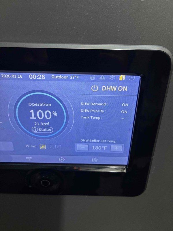 Successfully replaced failed circulator pump with new unit, restoring proper operation of the heating system. System testing confirmed normal functionality with supply/return temperatures within specifications and proper pressure readings of 21.3psi.