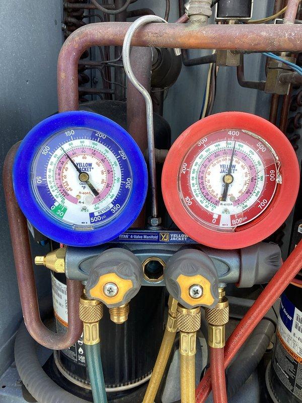 Responded to service call for Nest thermostat not connecting to AC unit. Upon arrival, contacted property owner to discuss thermostat connectivity issues as requested. Performed diagnostic testing on commercial RTU system using manifold gauge set to verify refrigerant pressures and system operation. Inspected thermostat wiring and wall-mounted controls to identify communication failure between thermostat and HVAC equipment. System tested and operational upon completion.