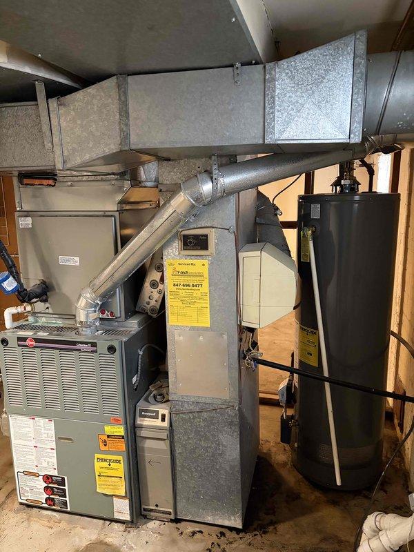 Responded to no-heat call for 19-year-old furnace system. Performed comprehensive assessment of existing HVAC equipment in basement mechanical room, including furnace unit, ductwork configuration, and associated components. Documented equipment specifications, model information, and current system layout with measurements. Provided full system replacement estimate due to age of equipment and operational failure.