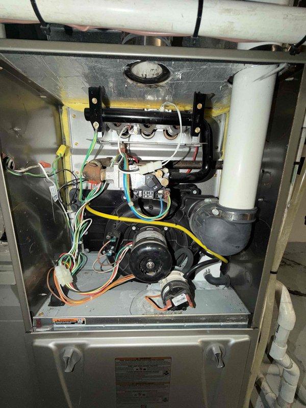 Completed comprehensive maintenance agreement service on three furnace units and two humidifier systems. Performed thorough inspection of all internal components including blower motors, heat exchangers, electrical connections, and condensate drainage systems. Verified proper operation of all equipment, checked wiring harnesses and connections, inspected PVC venting and drainage lines, and confirmed humidifier units were functioning correctly with proper water flow and distribution.