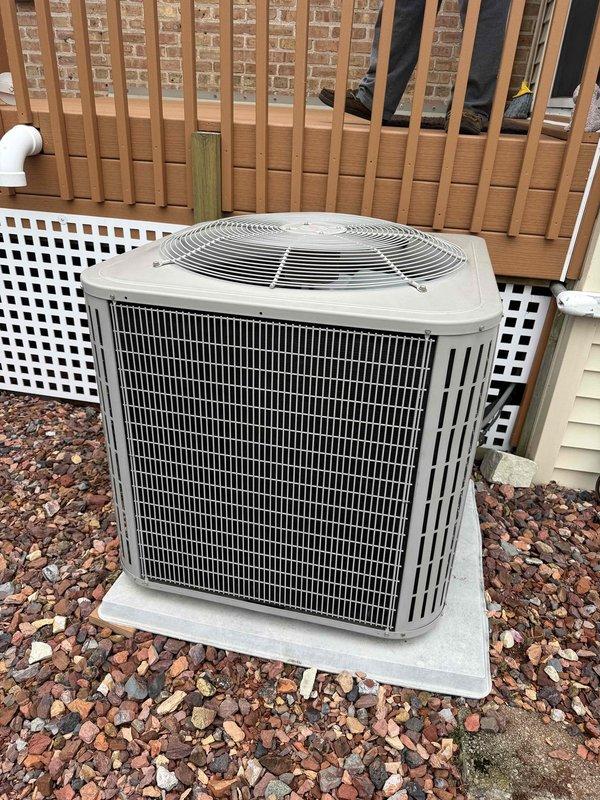 Conducted on-site assessment for complete HVAC system replacement including furnace and air conditioning unit. Evaluated existing outdoor condensing unit currently positioned on concrete pad with lattice skirting and inspected accessible plumbing infrastructure. Documented equipment specifications, measured installation clearances, and photographed current system configuration to prepare comprehensive replacement estimate for new heating and cooling equipment.