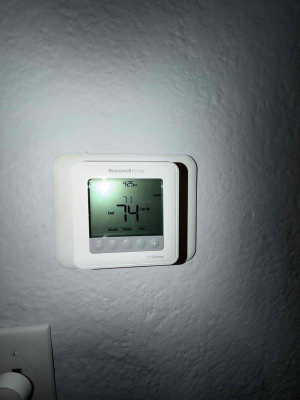 Responded to no cooling call and found system not operating. Performed diagnostic evaluation of HVAC system including thermostat functionality check and visual inspection of equipment. Thermostat displayed proper settings in cooling mode with fan operation, indicating power to control system. Completed courtesy maintenance inspection as time permitted to ensure optimal system performance.