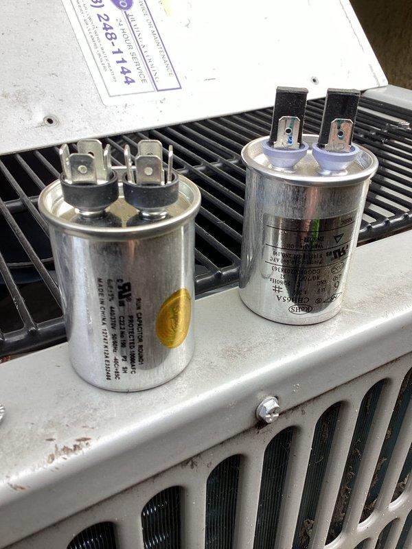 Returned to property to complete capacitor replacement on HVAC unit. Removed access panel to expose control board and capacitor assembly. Disconnected and removed failed capacitor from system. Installed new replacement capacitor with proper electrical connections and terminal configuration. Verified all wire connections were secure and properly seated. Tested system operation to confirm capacitor function and unit performance. Reinstalled access panel and restored unit to normal operation.