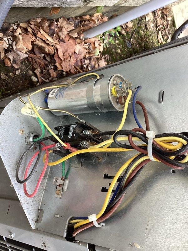 Completed scheduled AC maintenance on two condenser units, performing full system inspection and testing. Replaced failed fuse disconnects on outdoor equipment and verified proper electrical connections throughout both systems. Installed new Ecobee smart thermostat for upstairs zone, ensuring proper wiring configuration and system communication with HVAC equipment.