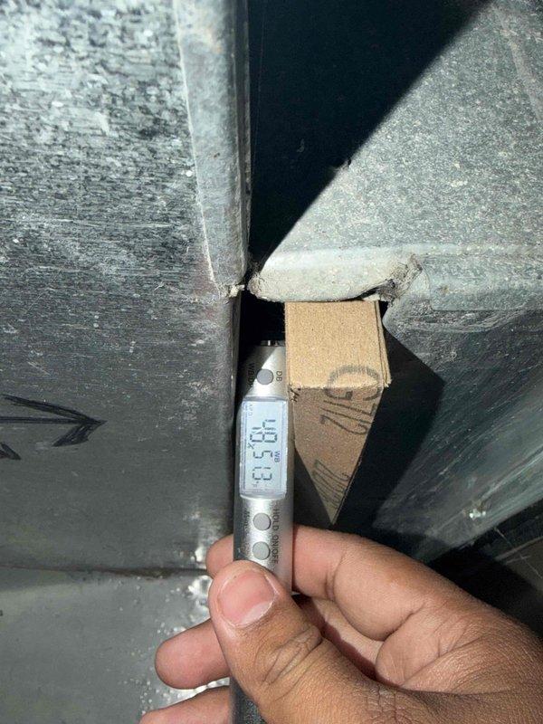 Performed routine maintenance on residential air conditioning system under service agreement. Changed out 16x25x1 filter and conducted system diagnostics, including electrical readings on compressor unit showing 140.2V and 81.1A, and static pressure measurements at ductwork junction reading 93.73, confirming proper system operation and airflow.