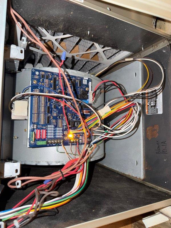 Completed comprehensive HVAC maintenance agreement service on dual-zone system consisting of two condensers and two furnaces. Performed thorough inspection of all equipment, documenting airflow measurements and system diagnostics with digital testing equipment showing 0.3" readings on filter/airflow components. Inspected control board operations with confirmed LED indicator functionality, verified all electrical connections and wiring configurations across multiple circuits, and assessed refrigerant line conditions and insulation integrity throughout both systems.