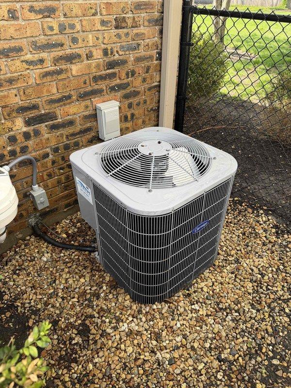 Completed routine HVAC maintenance agreement service on residential outdoor condensing unit. Performed standard system inspection, connected manifold gauges to verify refrigerant pressures and system performance, and documented equipment condition with photos. System operating within normal parameters; customer requested equipment information be updated in service tracking system.