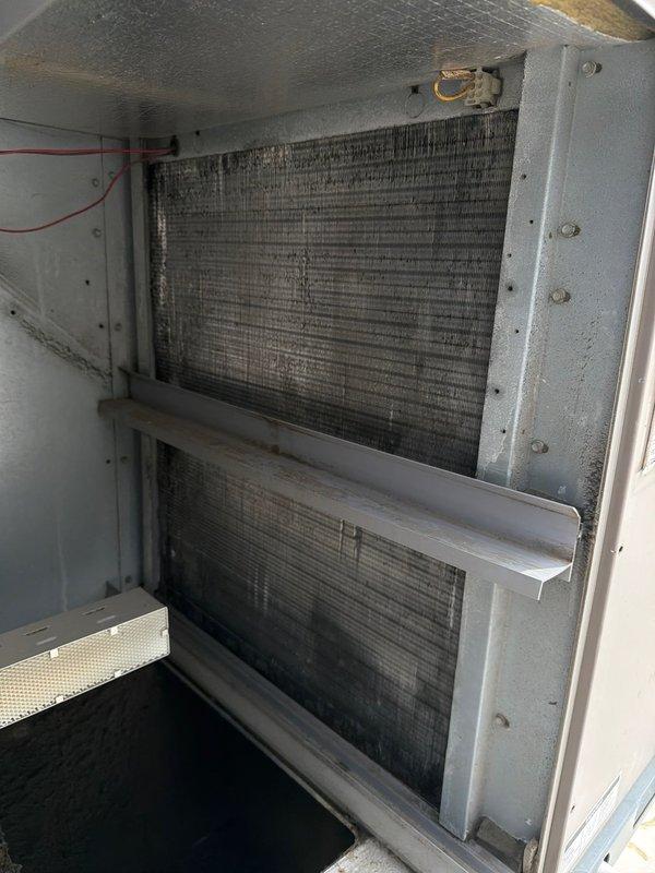 Responded to no cooling complaint on aging HVAC system. Performed thorough cleaning of evaporator and condenser coils to restore proper heat transfer efficiency, and replaced faulty high limit safety switches to ensure safe system operation. Unit tested successfully and restored to normal cooling function.