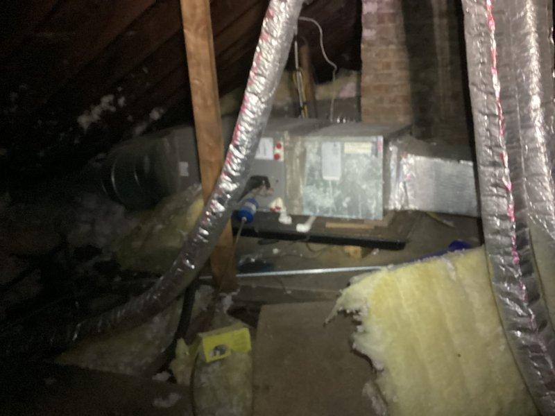 Completed comprehensive maintenance agreement service on dual condenser HVAC system for recently purchased residence with unknown equipment age. Performed thorough inspection and cleaning of both easily accessible condenser units, verified proper operation of air handling unit located in attic space, and inspected associated flexible ductwork and insulation throughout the system. All equipment found to be functioning within normal parameters at time of service.