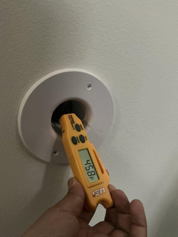 Completed comprehensive HVAC maintenance agreement service on air conditioning and air handler system. Performed system inspection, documented interior components including blower motor assembly and evaporator coil condition, and verified supply air temperature reading of 45°F at register. Filter replacement not included per agreement terms.