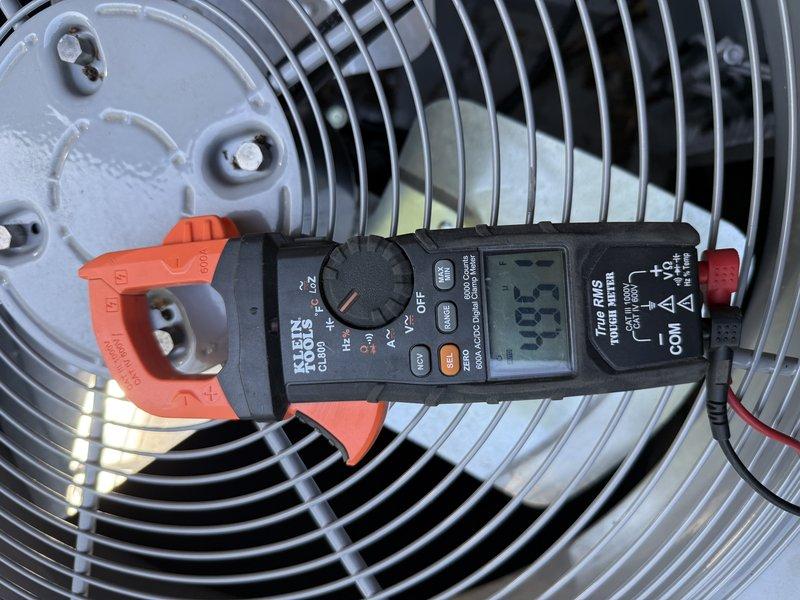 Completed comprehensive cooling check on two air conditioning systems per maintenance agreement. Performed general service including filter replacement with 20x25x4 media filters, system performance testing, and electrical measurements using clamp meter to verify proper amperage draw on condenser fan motors. All systems operating within normal parameters.