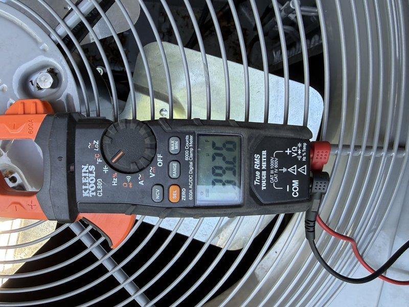 Completed comprehensive cooling check on two air conditioning systems per maintenance agreement. Performed general service including filter replacement with 20x25x4 media filters, system performance testing, and electrical measurements using clamp meter to verify proper amperage draw on condenser fan motors. All systems operating within normal parameters.